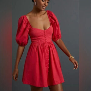 Anthropologie Maeve Puff-Sleeve Sweetheart Mini Dress
